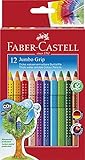 Faber-Castell 110912 - Jumbo Buntstifte Set Grip, 12-teilig, dreikant,...