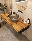 BestLoft Waschtischplatte Holz (Länge: 60 cm/Breite: 40-45 cm) Waschtisch...
