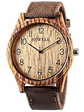 Alienwork Armbanduhr Herren Damen Braun Canvas-Armband Gelb Holzuhr...
