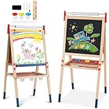 HOMASIS 3 in 1 Kindertafel doppelseitig, Holz Staffelei mit Kreidetafel,...