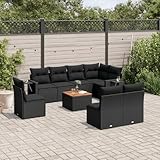 Torana 9-teiliges Lounge-Set mit Kissen, Schwarz, Polyrattan