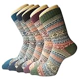 5 Paar Damen Winter Wollesocken, atmungsaktive weiche dicke Socken - bunte...