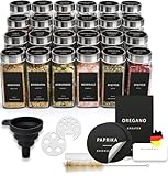 Happy Lemuro Gewürzgläser Eckig [24 x 120 ml] Gewürzbehälter mit 301...