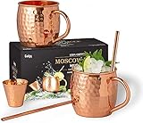 Gadgy Moscow Mule Becher Set - 2 Kupferbecher, 2 Strohhalme, 1 Barmaß -...