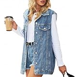 AUKLETBLIEF Damen Lose Casual Klassische Denim Jacke Ärmellose Knopf Denim...