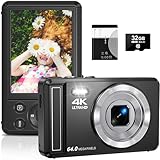 4K Digitalkamera mit 32 GB TF-Karte 64 MP Autofokus Fotoapparat mit 16X...