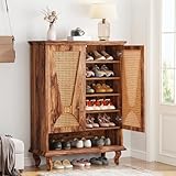 Tribesigns Rattan-Schuhschrank mit 2 Türen, 75x 37x 110cm, Schuhkipper...