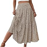 Damen Rock Lang Elegant Sommerrock Mit Taschen Stretch High Waist...