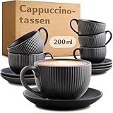 Cosumy Cappuccinotassen Schwarz mit Untertassen - 6er Set - 200ml -...