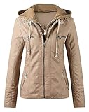 NIULI Klassische Damen-Kunstlederjacke, Damen-Vintage-Stil, Einfarbig, Mit...