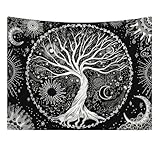 Baum des Lebens Wandteppich, 150x130cm Sonne Mond Tapisserie, Wandbehang...