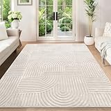 SHACOS Teppich Wohnzimmer 140x200 cm Kurzflor Teppich Beige Waschbar Weich...