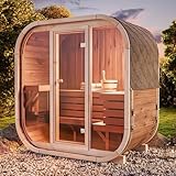 FinnTherm Fasssauna Elipso, Moderne Outdoor Sauna inkl. Dacheindeckung,...