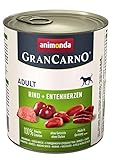 GranCarno Hunde Nassfutter mit Rind + Entenherzen (6 x 800 g), Hundefutter...