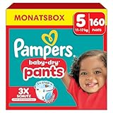 Pampers Baby-Dry Pants Größe 5, 160 Windeln, 11kg-17kg, 360° Passform...