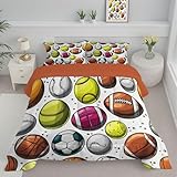 Steppdecke 200x200cm 4-Jahreszeiten Bettdecke Handgezeichnete Sportbälle...
