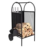 Brennholz Warenkorb mit Rädern, Brennholz Log Rack mit 3 Tools Kamin Log...
