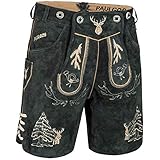 Herren Trachten Lederhose HK5 + Träger, Echtes Leder, Größe 48, Grau