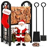 Amagabeli Kaminholzregal Innen Brennholzregal mit 4 Kaminwerkzeug...