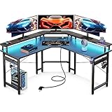 ODK Gaming Tisch 129x129 cm, Gaming Schreibtisch mit LED, PC Tisch Gaming...