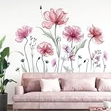 decalmile Wandtattoo Mohnblume Groß Rosa Wandaufkleber Blumen Aquarell...