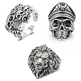 Lithyc 3er-Pack Totenkopf-Herrenringe, Totenkopf Ring, Ringe Herren,...
