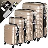 Devillo® Hartschalenkofferset 4tlg. S-M-L-XL Champagner – Trolley Koffer...