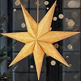 BRUBAKER 3D Weihnachtsstern zum Aufhängen - LED Papierstern mit Timer - 60...