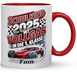 Personalisierte Tasse zur Einschulung 2025 – „Mit Vollgas in die 1....