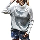 StarTreene Damen Rollkragenpullover Grobstrick Rippstrickpullover Farbblock...