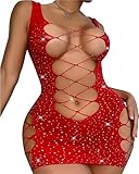 Damen Partykleid,Damen Kurzes Kleid aus Fischnetz,Clubwear Partykleid...