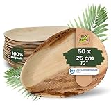 BIOZOYG Einwegteller 50 Stück 17 cm tropfenförmig - Palmblatt Teller...