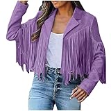Kunstleder-Jacke für Damen, Vintage-/Punk-/Quasten-Mantel, lange Ärmel,...