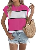 Lioggyet Damen Sommer Casual Loose Strickpullover Farbblock Streifen...