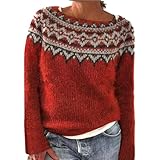 DKLOVIFU Norweger Pullover Damen Women's Knitted Isle Print Retro Sweater...