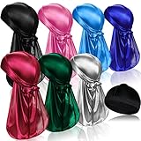 7 Stück Silky Durags mit langem Schwanz und 1 Stück Satin Wave Cap, Pack...