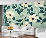 GIVLWF Tapete mit Blumenmotiv, weiße Blumentapete für Wohnzimmer, grüne...