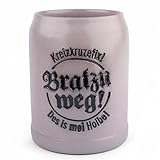 Bayerischer Stein-Bierkrug 'Bratzn weg'