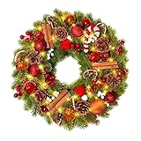 GlobaLink Weihnachtskranz 40cm, Türkranz Weihnachten mit 40 LEDs Timer...