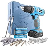 Hi-Spec 50-teiliges Akkubohrmaschinenset mit 12V Bohrer in Blau und den...