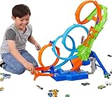 Hot Wheels Spielzeugauto Trackset mit 4 Loopings, 3-spuriger Crash-Zone und...