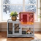 Kaninchenstall mit Freilaufgehege, 2-stöckig mit Rollen, großer...