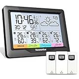 Newentor Wetterstation Funk mit 3 Außensensor Innen und Außen Thermometer...