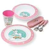 damaloo Einhorn Kinder Geschirrset Mädchen – Teller, Schüssel, Becher &...