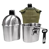 Goetland Edelstahl US Militär Feldflasche Set 1l mit 0,5l Becher Nylon...