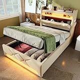 Doyisy Polsterbett Einzelbett 90x200, Stauraum Kopfteil mit USB und Typ...