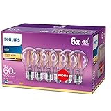 Philips LED Classic E27 Lampe, 60 W, A60, Tropfenform, klar, warmweiß, 6er...