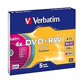 Verbatim DVD+RW 4x Colours 4.7GB, 5er Pack Slim Case, DVD Rohlinge...