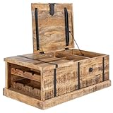 Invicta Interior Massivholz Couchtisch Bodega 100cm Mangoholz Hausbar Truhe...