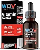 WOV® Vitamin D3 K2 Hochdosiert (2000) Tropfen (60ml) - Vitamin D3 1000...